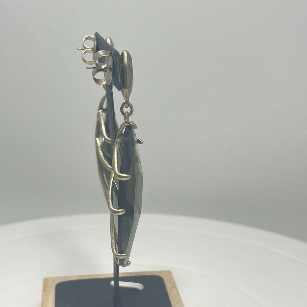 Robert Lee Morris RLM Soho Smoky Green Glass Drop Stud Earrings Statement Rare - Picture 4 of 9